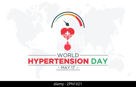La Giornata Mondiale dell'ipertensione si celebra ogni anno il 17th maggio. Modello vettoriale per il banner di consapevolezza del giorno dell'ipertensione. Illustrazione Vettoriale