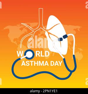 Giornata mondiale dell'asma. Illustrazione vettoriale con polmoni e stetoscopio. Elemento di design per poster, scheda, banner. Illustrazione Vettoriale