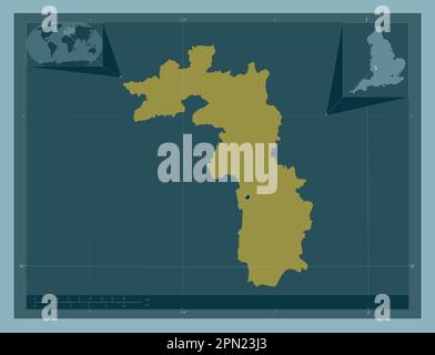 Malvern Hills, distretto non metropolitano dell'Inghilterra - Gran Bretagna. Forma a tinta unita. Mappe delle posizioni ausiliarie degli angoli Foto Stock