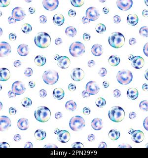 Modello di bolle senza cuciture. Collage di perle della costa meridionale. Illustrazione acquerello. Sfondo. Mosaico Foto Stock