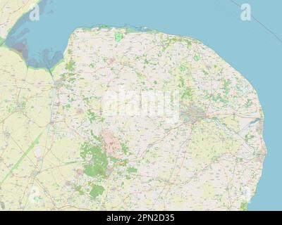 Norfolk, contea amministrativa dell'Inghilterra - Gran Bretagna. Aprire la mappa stradale Foto Stock