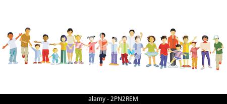Bambini felici nell'illustrazione di gruppo Illustrazione Vettoriale