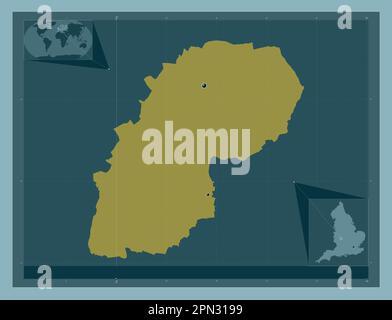 Redditch, distretto non metropolitano dell'Inghilterra - Gran Bretagna. Forma a tinta unita. Posizioni delle principali città della regione. Posizione ausiliaria ad angolo Foto Stock