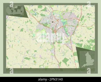 Redditch, distretto non metropolitano dell'Inghilterra - Gran Bretagna. Aprire la mappa stradale. Mappe delle posizioni ausiliarie degli angoli Foto Stock