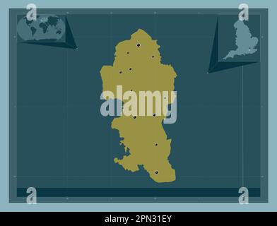 Reigate e Banstead, distretto non metropolitano dell'Inghilterra - Gran Bretagna. Forma a tinta unita. Posizioni delle principali città della regione. Angolo auxilia Foto Stock