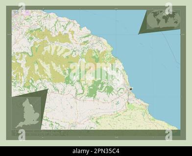 Scarborough, distretto non metropolitano dell'Inghilterra - Gran Bretagna. Aprire la mappa stradale. Mappe delle posizioni ausiliarie degli angoli Foto Stock