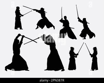Silhouette sportive kendo giapponesi. Buon uso per il simbolo, il logo, l'icona di fotoricettore, la mascotte, o tutto il disegno che desiderate. Facile da usare. Illustrazione Vettoriale