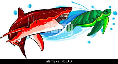 Creative Shark Attack - illustrazione vettoriale su sfondo bianco Illustrazione Vettoriale