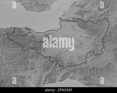 Somerset, contea amministrativa dell'Inghilterra - Gran Bretagna. Mappa in scala di grigi con laghi e fiumi Foto Stock