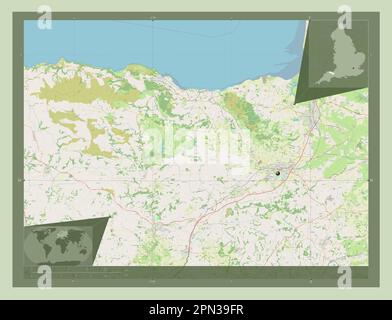 Somerset West e Taunton, distretto non metropolitano dell'Inghilterra - Gran Bretagna. Aprire la mappa stradale. Mappe delle posizioni ausiliarie degli angoli Foto Stock