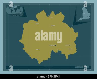 Stafford, distretto non metropolitano dell'Inghilterra - Gran Bretagna. Forma a tinta unita. Località e nomi delle principali città della regione. Angolo ausiliario Foto Stock