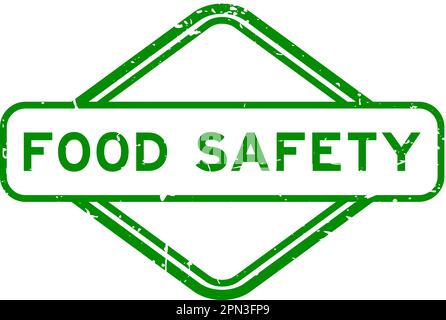 Grunge verde parola di sicurezza alimentare sigillo di gomma stampigliato su sfondo bianco Illustrazione Vettoriale