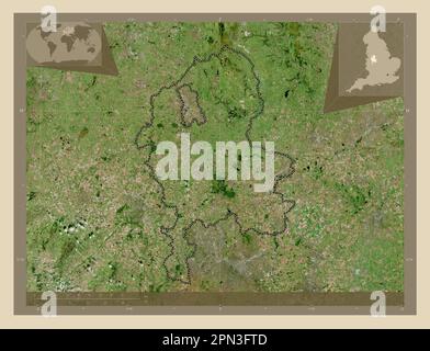 Staffordshire, contea amministrativa dell'Inghilterra - Gran Bretagna. Mappa satellitare ad alta risoluzione. Mappe delle posizioni ausiliarie degli angoli Foto Stock