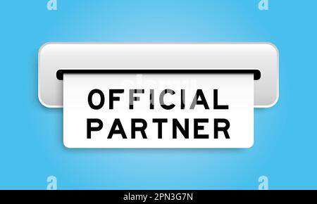 Banner coupon bianco con parola partner ufficiale da macchina su sfondo di colore blu Illustrazione Vettoriale