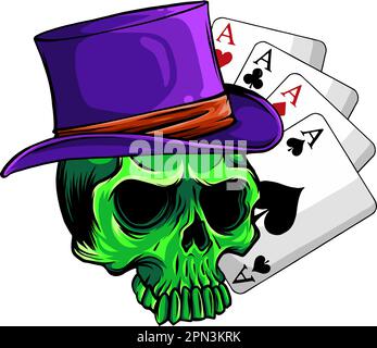 Poker volto cranio e quattro assi vettore illustrazione su sfondo bianco Illustrazione Vettoriale