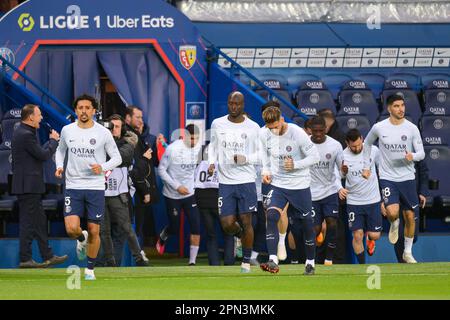 Julien Mattia / le Pictorium - PSG-LENS al Parc des Princes, 15 aprile 2023 - 16/4/2023 - Francia / Ile-de-France (regione) / Parigi - arrivo dei giocatori PSG durante la partita Uber Eats Ligue 1 tra PSG e RC LENS al Parc des Princes, 15 aprile 2023 Foto Stock
