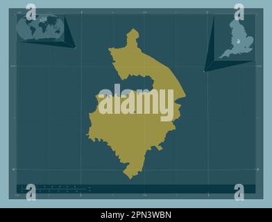 Warwickshire, contea amministrativa dell'Inghilterra - Gran Bretagna. Forma a tinta unita. Mappe delle posizioni ausiliarie degli angoli Foto Stock