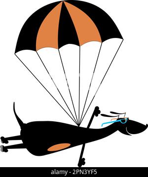 Cane paracadutista cartone animato. Il cane Skydiver deriva il divertimento dal salto Illustrazione Vettoriale