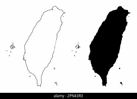 Mappe di contorno di Taiwan isolate su sfondo bianco Illustrazione Vettoriale