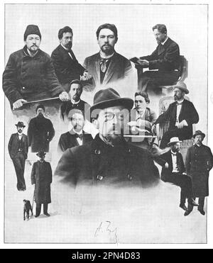 Anton Chekhov in diversi anni della sua vita. Collage fotografico dal 1910. Foto Stock