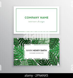 Biglietti da visita oro e design colorato, foglia tropicale. Illustrazione vettoriale. Illustrazione Vettoriale