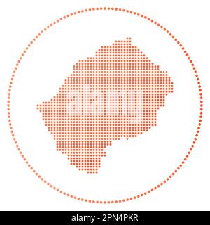 Badge digitale del Lesotho. Mappa tratteggiata del Lesotho in cerchio. Icona tecnologica del paese con punti graduati. Illustrazione vettoriale fredda. Illustrazione Vettoriale