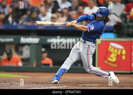 Josh Smith (47) durante la partita della MLB tra le Texas Ranges e gli Houston Astros venerdì 14 aprile 2023 al Minute Maid P Foto Stock