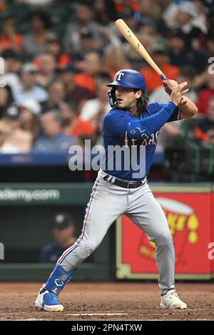 La sosta breve dei Texas Rangers Josh Smith (47) battendo durante la partita di MLB tra le Texas Ranges e gli Houston Astros venerdì 14 aprile 2023 a Minut Foto Stock