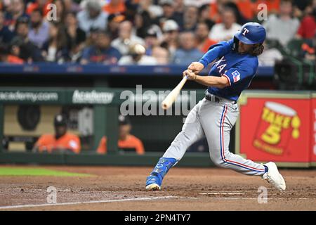 Josh Smith (47) durante la partita della MLB tra le Texas Ranges e gli Houston Astros venerdì 14 aprile 2023 al Minute Maid P Foto Stock