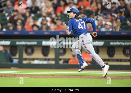 Josh Smith (47) durante la partita della MLB tra le Texas Ranges e gli Houston Astros venerdì 14 aprile 2023 al Minute Maid P Foto Stock