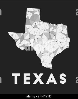Texas - mappa della rete di comunicazione dello stato degli Stati Uniti. Design geometrico alla moda texano su sfondo scuro. Illustrazione Vettoriale