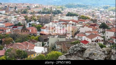 Vista panoramica della città di Didymoteicho Macedonia Evros Grecia dalla cima della collina di fortezza medievale o antico castello Foto Stock