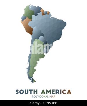 Mappa del Sud America. Ammirevole mappa del continente in basso stile poli. Strana illustrazione vettoriale. Illustrazione Vettoriale