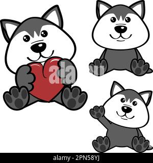 carino bambino chibi cucciolo di cane husky personaggio cartone animato in formato vettoriale Illustrazione Vettoriale