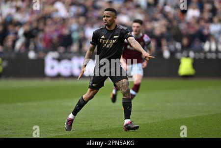 Londra, Regno Unito. 16th Apr, 2023. Gabriel Jesus (Arsenal) durante la partita della West Ham vs Arsenal Premier League al London Stadium Stratford. Credit: MARTIN DALTON/Alamy Live News Foto Stock