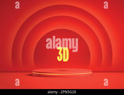 Palcoscenico minimalistico per i prodotti cosmetici da esposizione. 3d cilindri rossi realistici su sfondo rosso. Podio per la presentazione dei prodotti Illustrazione Vettoriale