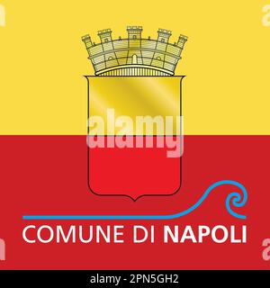 Napoli, città italiana, stemma ufficiale sui colori della bandiera della città, regione Campania, Italia, illustrazione vettoriale Illustrazione Vettoriale