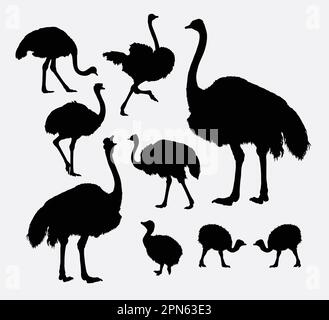 Silhouette di animali di pollame di struzzo. Buon uso per simbolo, logo, icona web, elemento di gioco, mascotte, o qualsiasi progetto che desideri. Facile da usare. Illustrazione Vettoriale