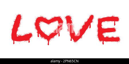 La parola d'amore Graffiti viene spruzzata in rosso su sfondo bianco Illustrazione Vettoriale