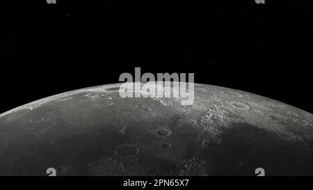 Primo piano della Luna che ruota su uno sfondo stellato Foto Stock