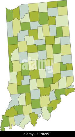 Mappa politica modificabile estremamente dettagliata con livelli separati. Indiana. Illustrazione Vettoriale