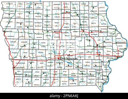 Iowa Road e mappa delle autostrade. Illustrazione vettoriale. Illustrazione Vettoriale