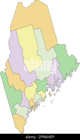 Maine - Mappa politica modificabile molto dettagliata. Illustrazione Vettoriale