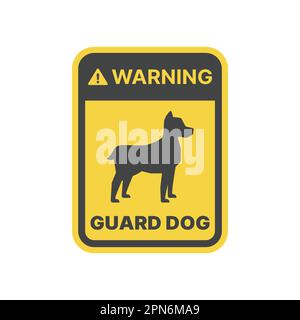 Attenzione segno vettore giallo cane. Etichetta di avvertenza e attenzione del cane di guardia. Illustrazione Vettoriale