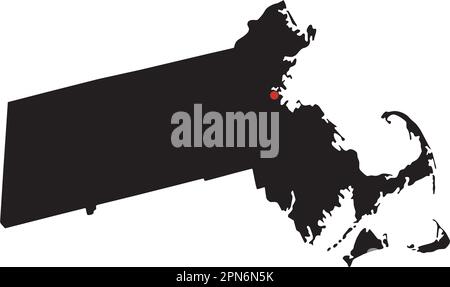 Mappa dettagliata di Massachusetts Silhouette. Illustrazione Vettoriale