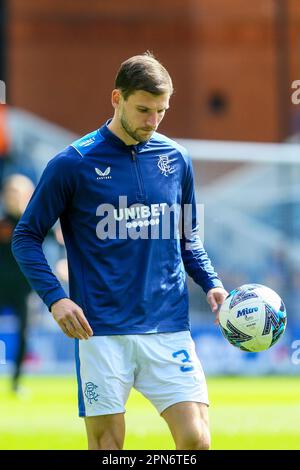 Borna Barisic, calciatore internazionale croato, difensore della Scottish Premiership Team, Rangers. Immagine scattata a Ibrox Park, Foto Stock