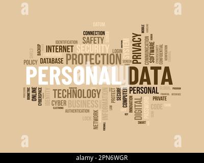 Concetto di background di Word cloud per i dati personali. Criteri di protezione digitale utilizzati per la protezione personale di Internet. illustrazione vettoriale. Illustrazione Vettoriale