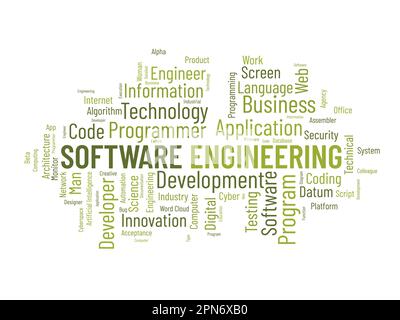 Concetto di base di Word cloud per l'ingegneria del software. computer programming system, sviluppo di tecnologie cloud per la gestione delle applicazioni. vettore il Illustrazione Vettoriale