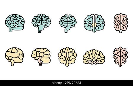 Vista diversa del set di elementi Brains colorati. Illustrazione Vettoriale