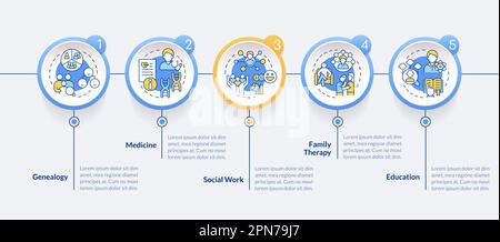 I genogrammi usino un modello infografico con cerchio blu Illustrazione Vettoriale